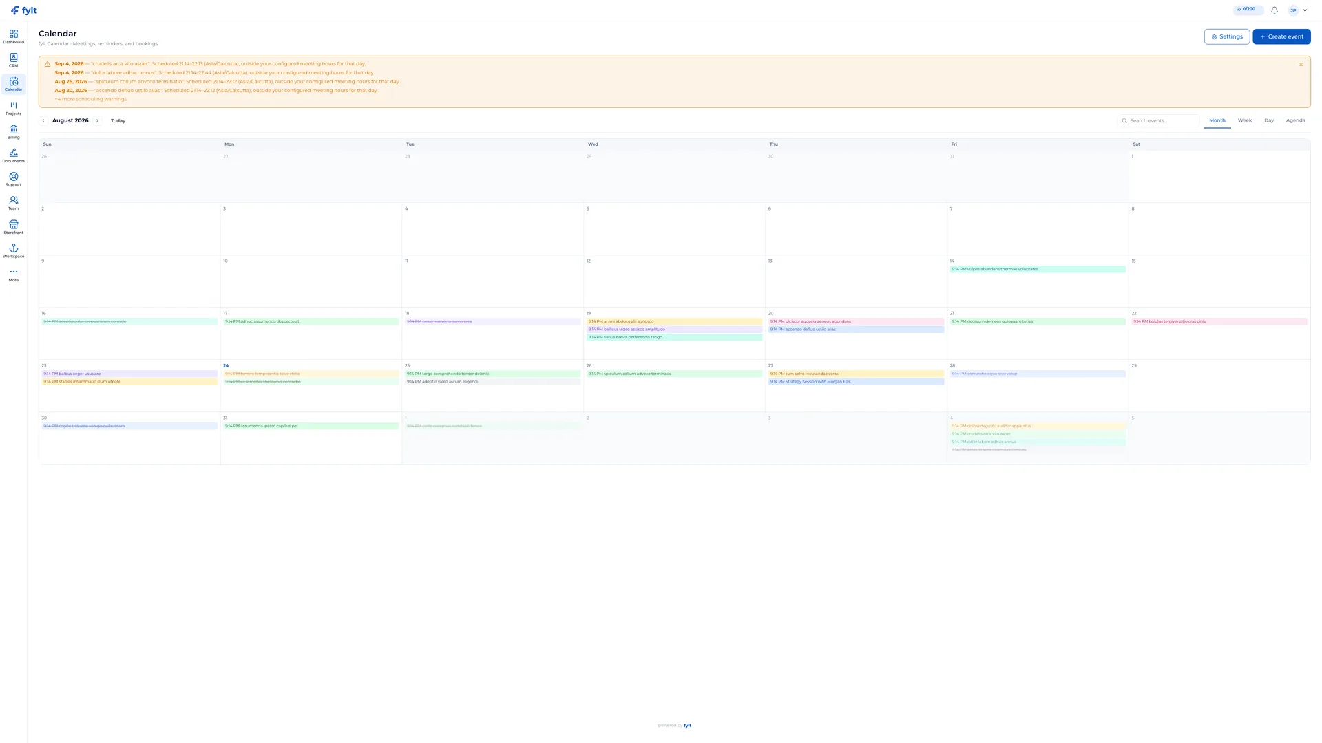 fylt Calendar — Scheduling & Calendar screenshot showing invite clients into a polished, time-zone-aware booking experience
