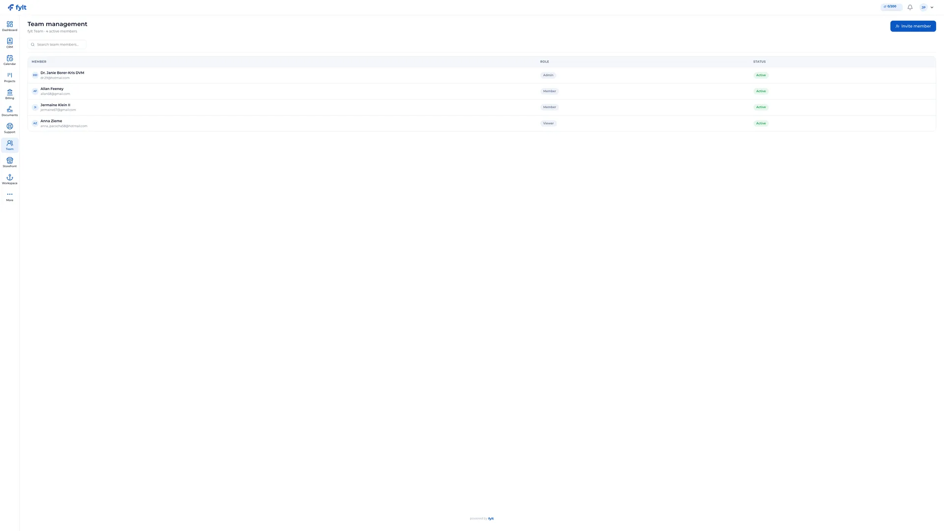 fylt Team — Team Collaboration screenshot showing coordinate team roles, access, and seat-aware permissions